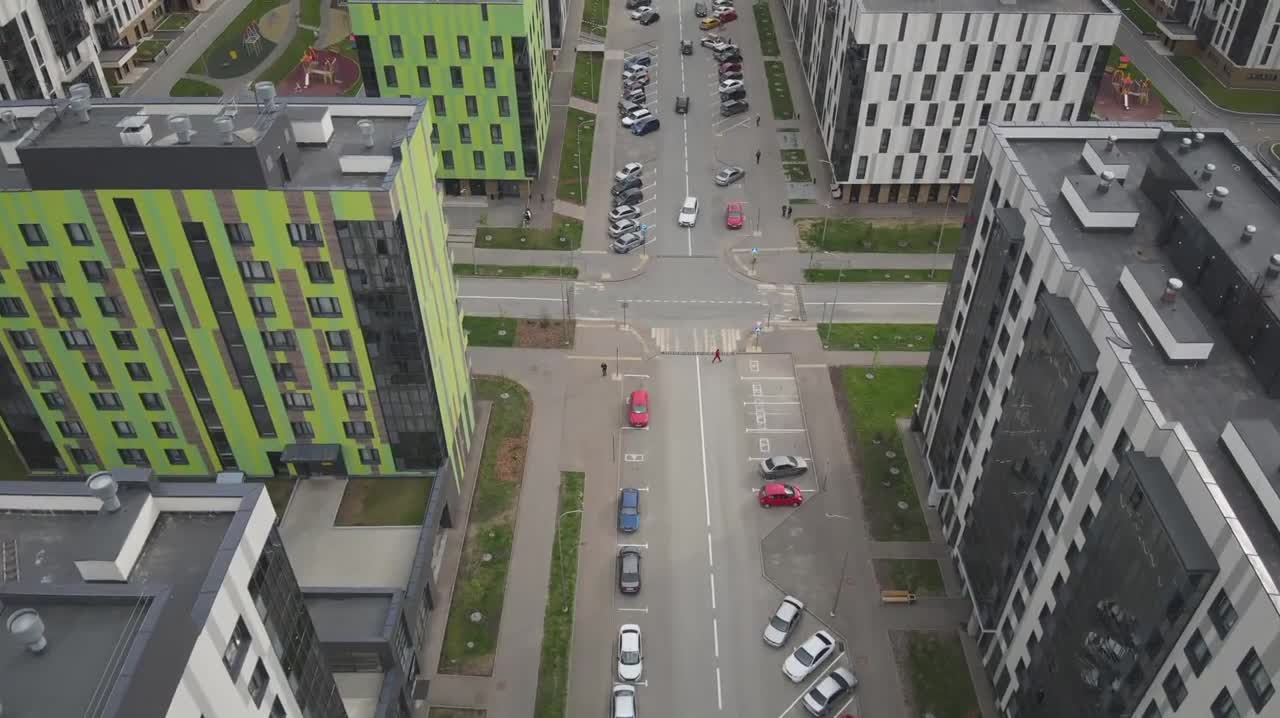 Aerial view of a city street used as recorded demo footage
